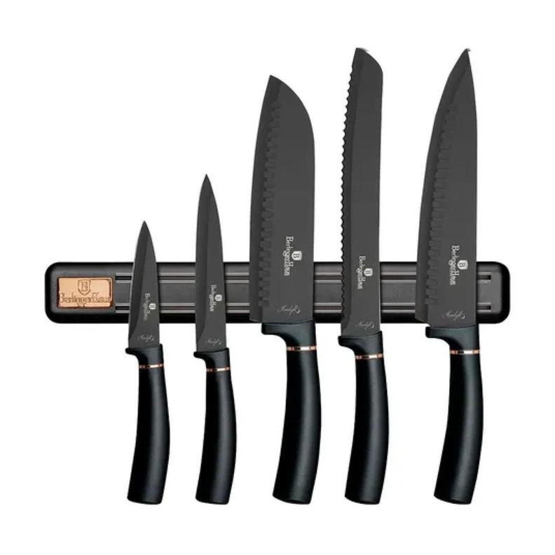 Cuchillos Acero Inoxidable Black Rose + Barra Magnética 6pcs-1