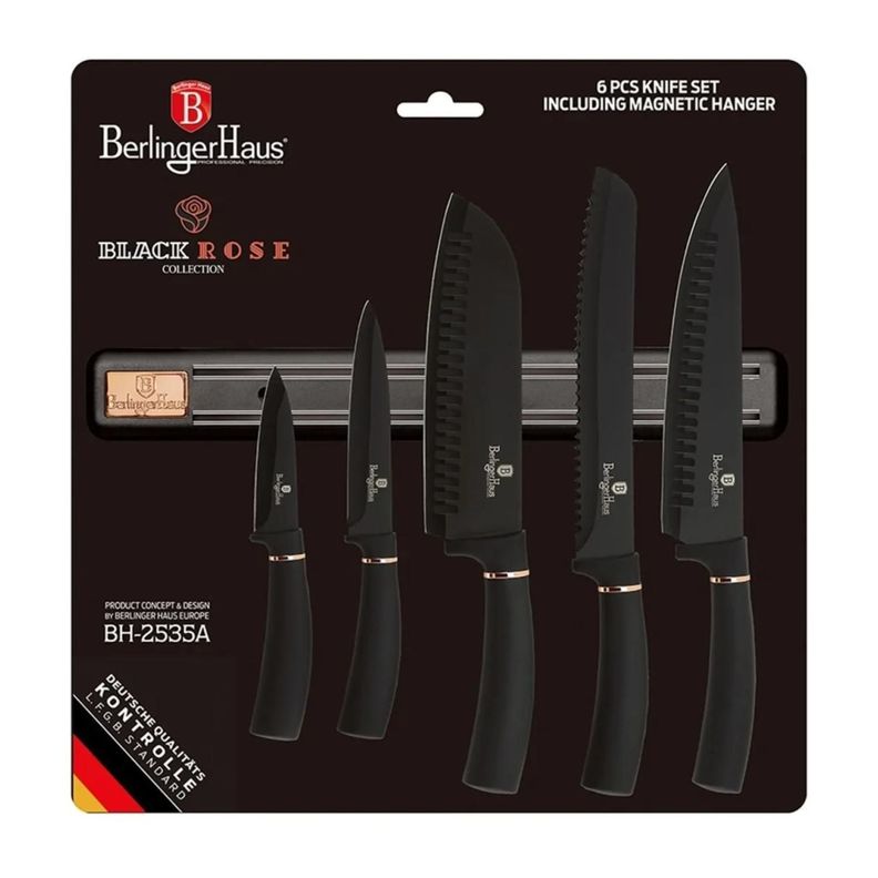 Cuchillos Acero Inoxidable Black Rose + Barra Magnética 6pcs-0