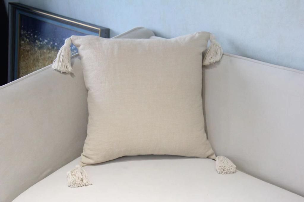 Fundas de cojines lino con flecos beige 45x45cm-0