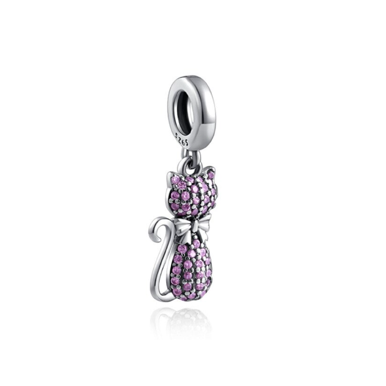 Charm Gatita Circones Rosados en Plata Fina 925 SILVER HEART-0