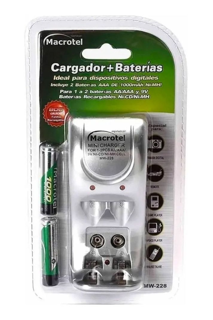 Cargador De Pilas Aa/aaa Y 2 Pilas Recargables Aaa 1000 Mah-0