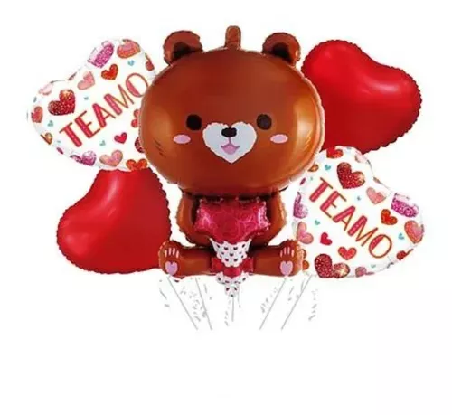 Set 5 Globos Metálicos Amor Oso Grande Dia De San Valenti-0