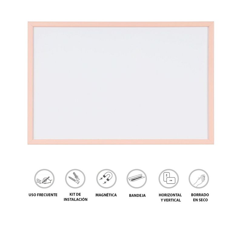 Pizarra Blanca Magnética 60x40cm MDF Pastel Salmón-1