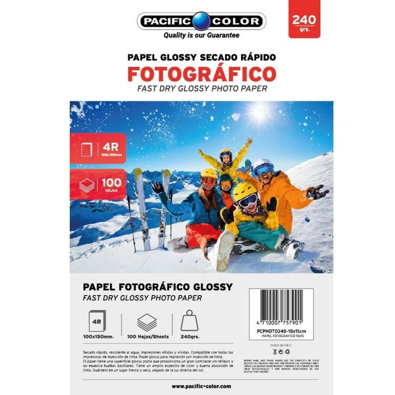 100 Hojas Papel Fotografico Glossy 4R 10x15cm 240gr -0