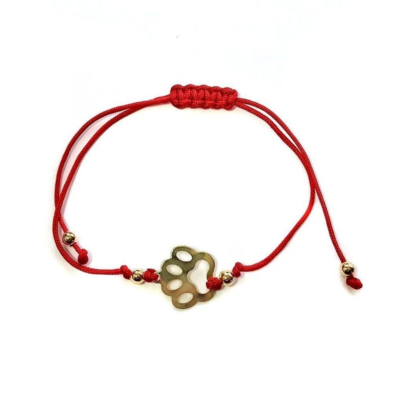 Pulsera Huella Perro Enchapado Oro 18K Cordón Rojo-0