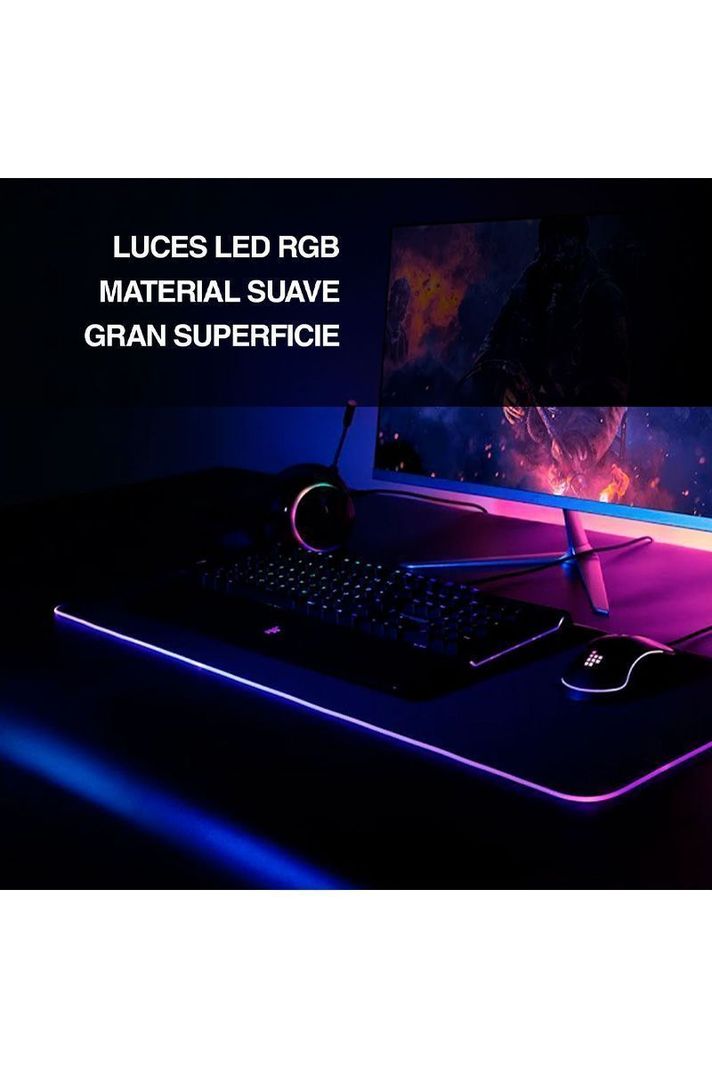 Mouse Pad Gamer Luces Led RGB 30x80 cm Negro-1