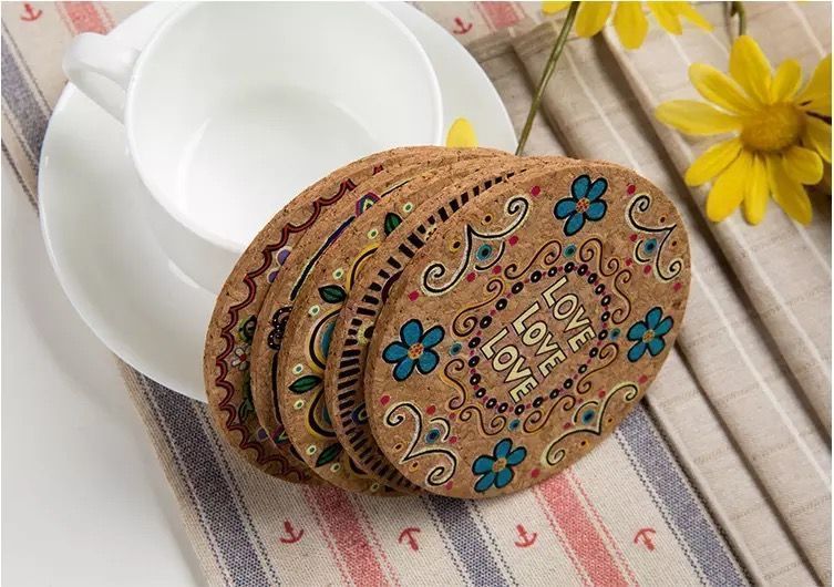 Posavasos Estilo Hippie, de Corcho, Amor y Paz, Pack 4-1