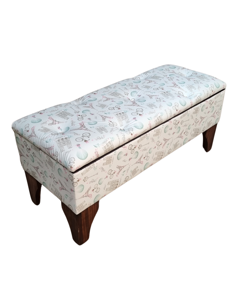 Banqueta  Baúl Botone Paris Turq Eco Cuero Botón Diamante Rimar-1