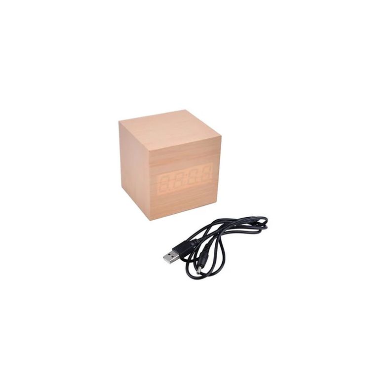 Reloj Despertador Digital Led Bloque de Madera Tecnolab-2