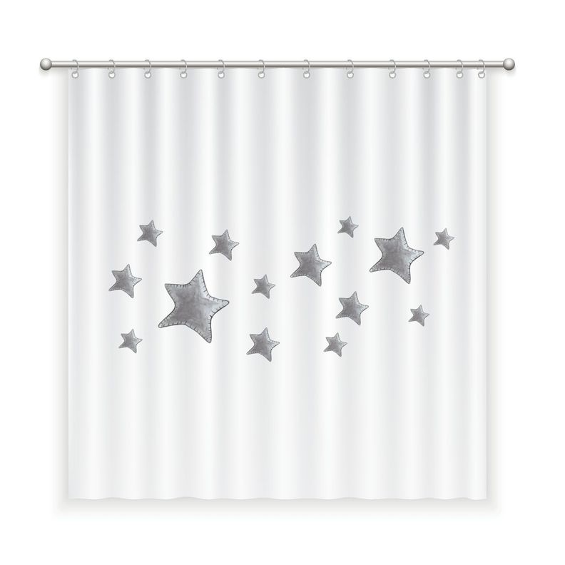 CORTINA DE BANO ALGODON ESTRELLAS GRISES Blanco
