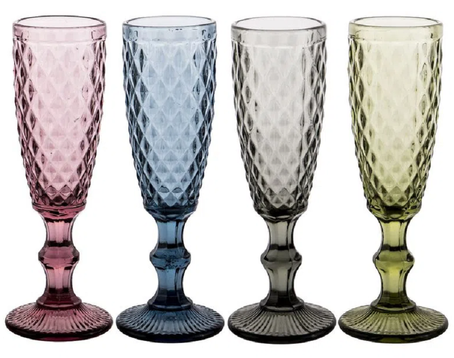 Set 4 Copas Champaña Vidrio Color Tipo Murano-0