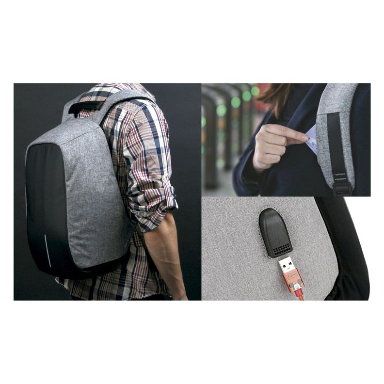 Mochila Antirrobo Impermeable Con Usb Color Gris - Puntostore-3
