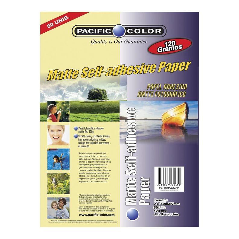 50 Hojas de Papel Adhesivo Fotografico Mate A4 120gr