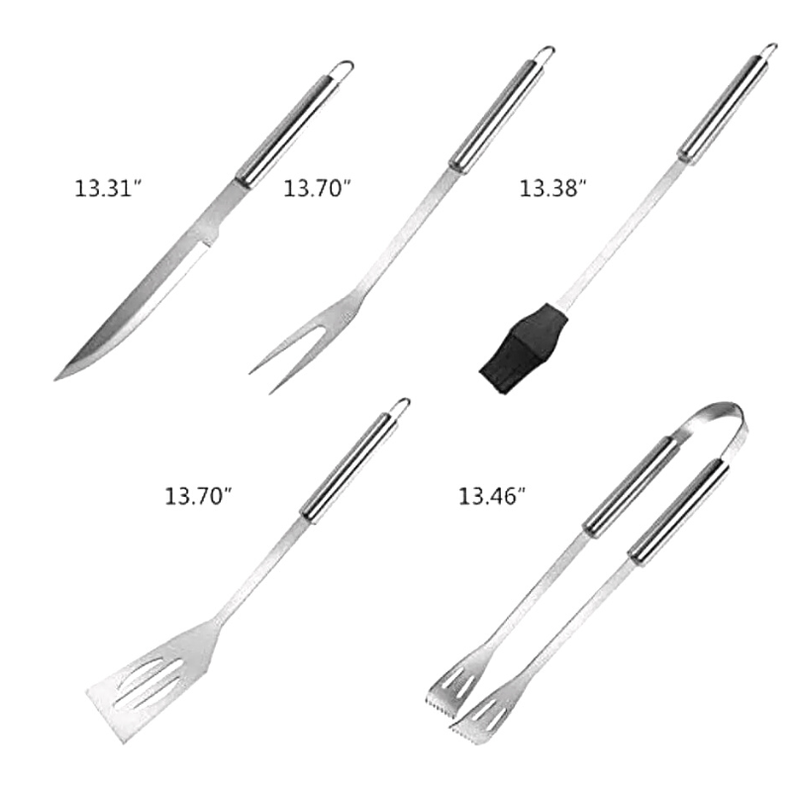 Set parrillero 5 piezas de acero inoxidable y bolso para asados-2