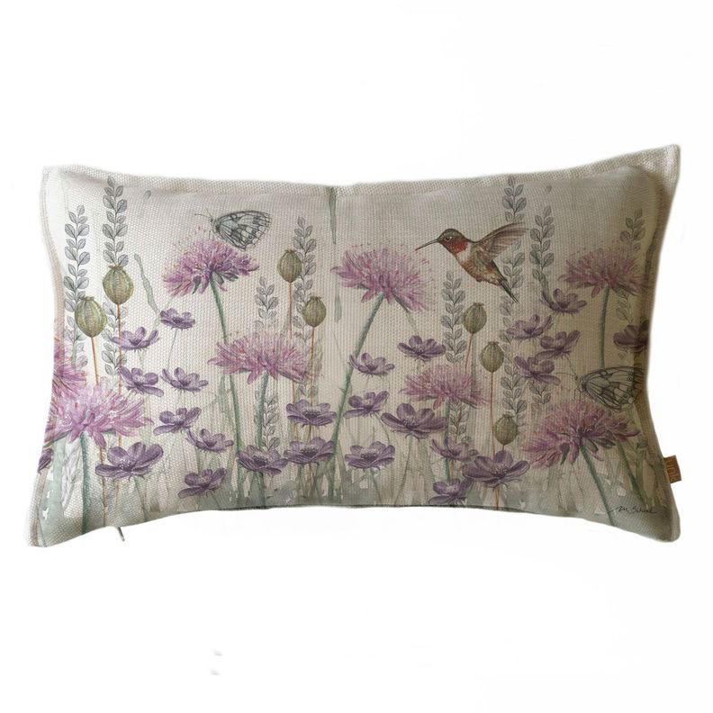 FUNDA COJIN MARISA JARDIN SILVESTRE LILA Y HOJITAS 50X30 Diseno 1