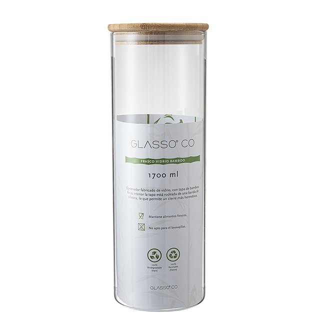 Frasco Contenedor Hermetico Eco Glasso Tapa Bamboo 1700ml-0