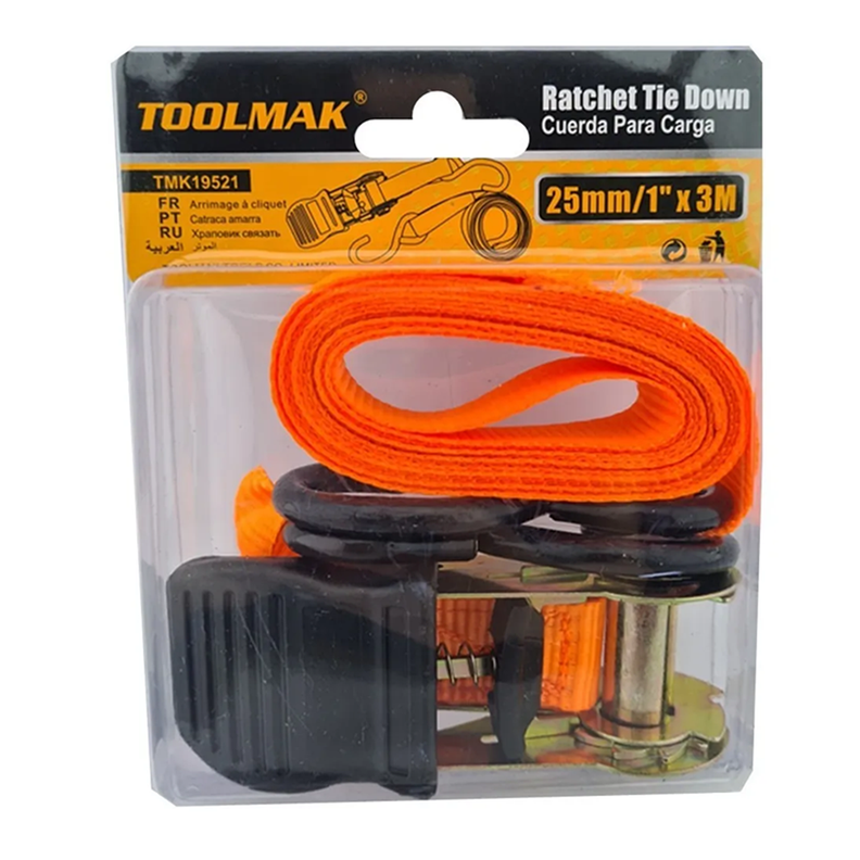 Eslinga Cinta Amarre Con Ratchet 1 Pulgada (25mm) X 3 M Tmk