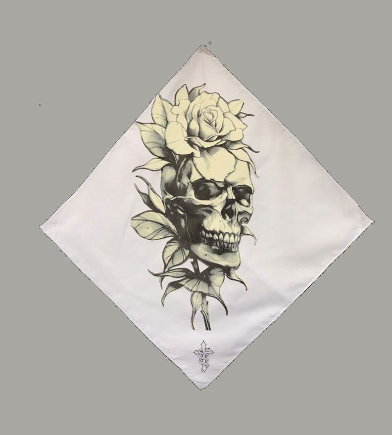 Bandana Blanca Estampada Calavera Flor-0