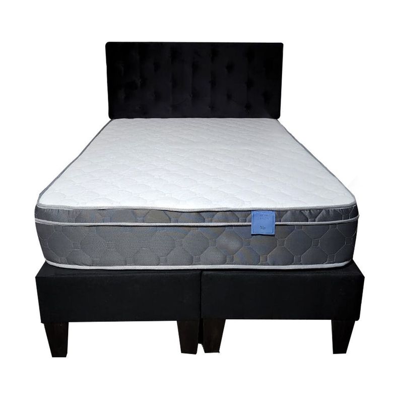 Cama Americana Tanon 2P + Colchon Premium + Respaldo Negro Felpa Pmadera-1