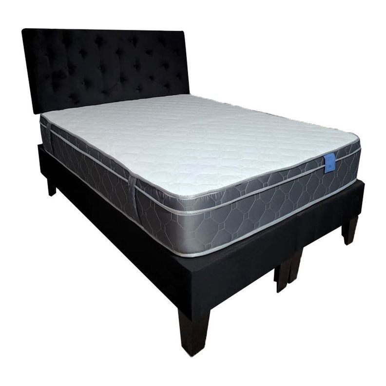 Cama Americana Tanon 2P + Colchon Premium + Respaldo Negro Felpa Pmadera-0