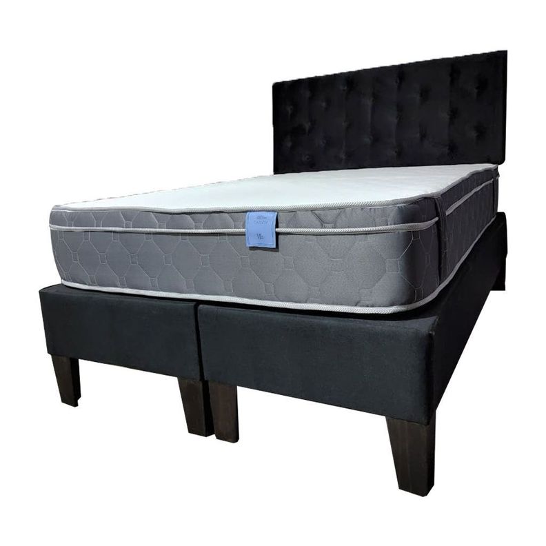 Cama Americana Tanon 2P + Colchon Premium + Respaldo Negro Felpa Pmadera-3
