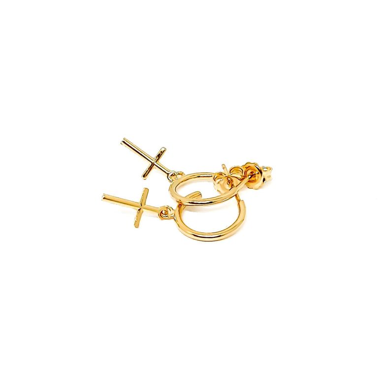 Aros Argollas 13mm Cruz Colgante Enchapado Oro 18K-2