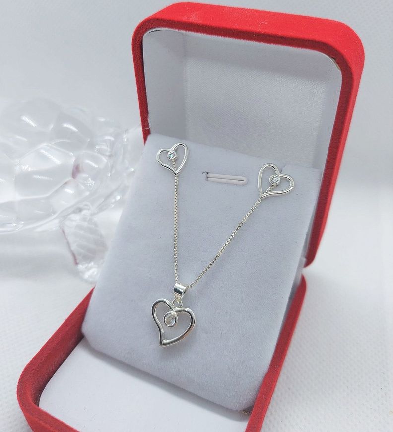 Conjunto Corazones y Circon -  Plata ley 925 Joyeria Hermosi-0