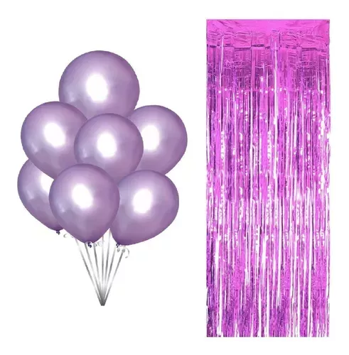 Pack Globos Cumpleaños Globos Cumpleaños + Cortina Metalica  Violeta 100946 y 101066-1