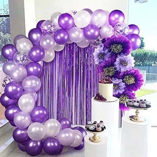 Pack Globos Cumpleaños Globos Cumpleaños + Cortina Metalica  Violeta 100946 y 101066-2