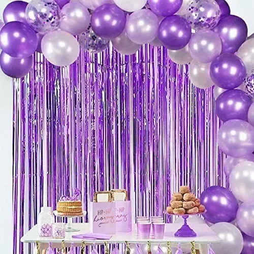 Pack Globos Cumpleaños Globos Cumpleaños + Cortina Metalica  Violeta 100946 y 101066-4