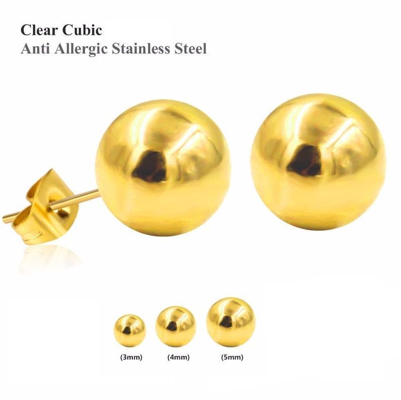 Pendientes esferas hipoalergénicos de 4mm chapados en oro 14kl-2