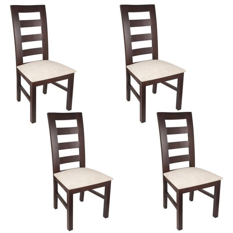 JUEGO DE COMEDOR AMELIA CUADRADA 4 SILLAS MADERA COLOR CHOCOLATE TAPIZ BEIGE JASPEADO-2