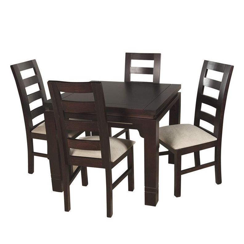 JUEGO DE COMEDOR AMELIA CUADRADA 4 SILLAS MADERA COLOR CHOCOLATE TAPIZ BEIGE JASPEADO-6