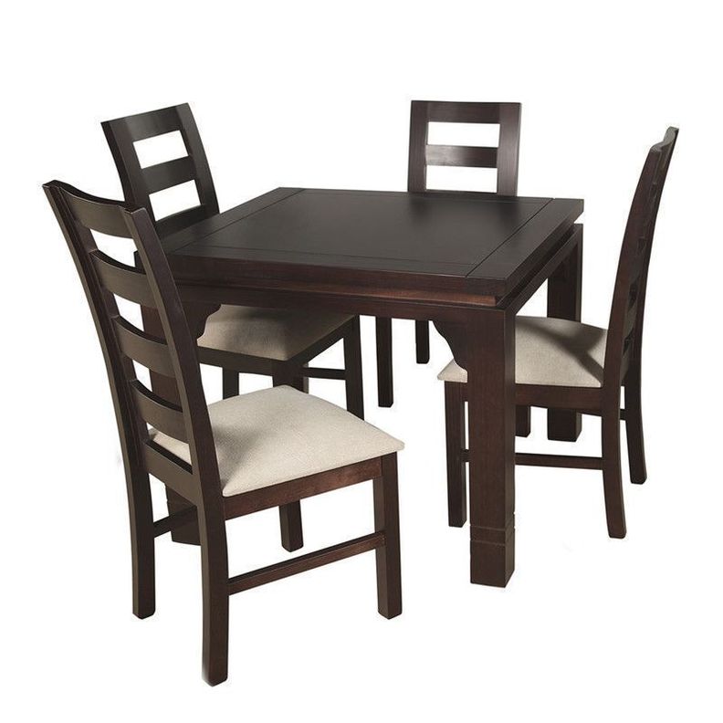 JUEGO DE COMEDOR AMELIA CUADRADA 4 SILLAS MADERA COLOR CHOCOLATE TAPIZ BEIGE JASPEADO-0