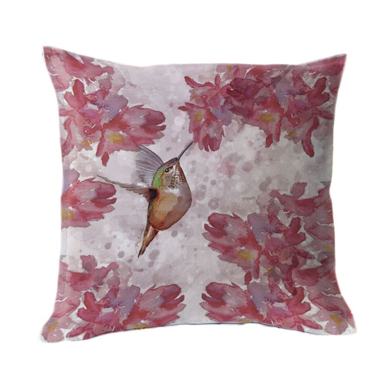 FUNDA COJIN ALGODON PICAFLOR Y FLOR FUCSIA  45X45 Diseno 1