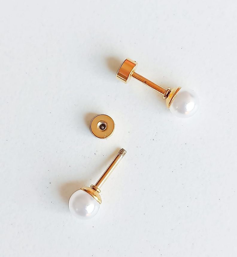 Aros Perlas 5mm tuerca tapa de seguridad chapado oro-5