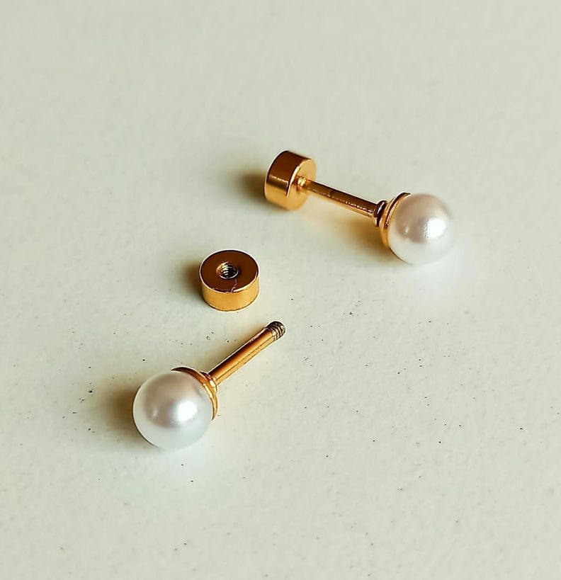Aros Perlas 5mm tuerca tapa de seguridad chapado oro-7