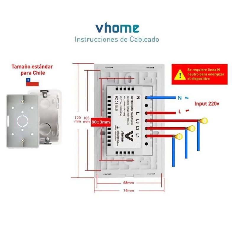Interruptor Wifi RF Vhome Vector Design LN Touch 2 Canales Compatible Con Google Home y Alexa-6