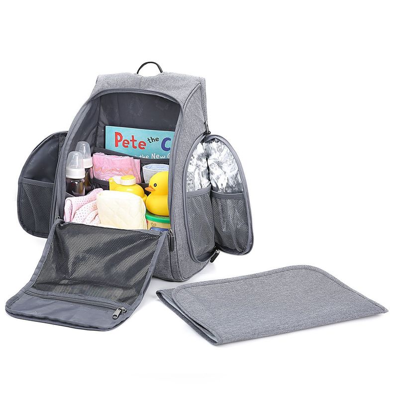 Mommore Mochila para pañales 360 - apertura completa - gris-1