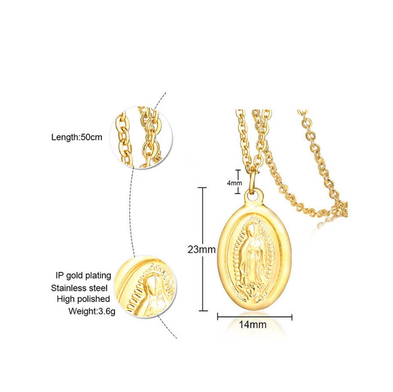 Cadena Colgante Virgen Maria Amor Religión Acero enchapado en oro 18kl Moneda Love-6