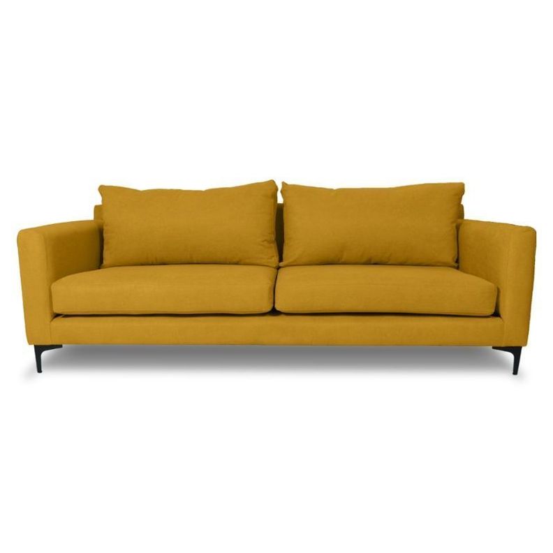 Sofa Alanna Chenille Tipo Lino Ambarino 2 Cuerpos Amarillo