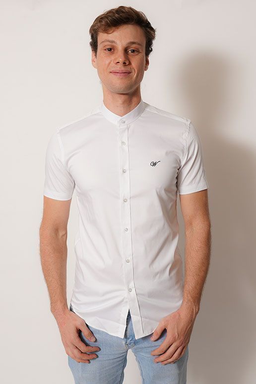 camisa cuello mao  color blanco manga corta fit-0