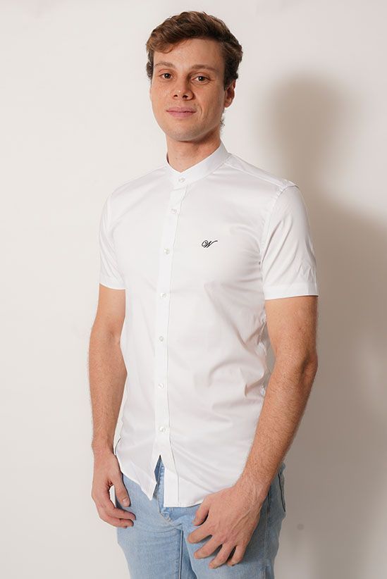 camisa cuello mao  color blanco manga corta fit-1
