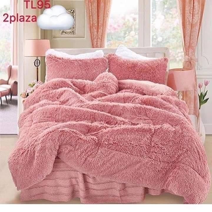 cubrecama peludo 2 plazas rosado-0