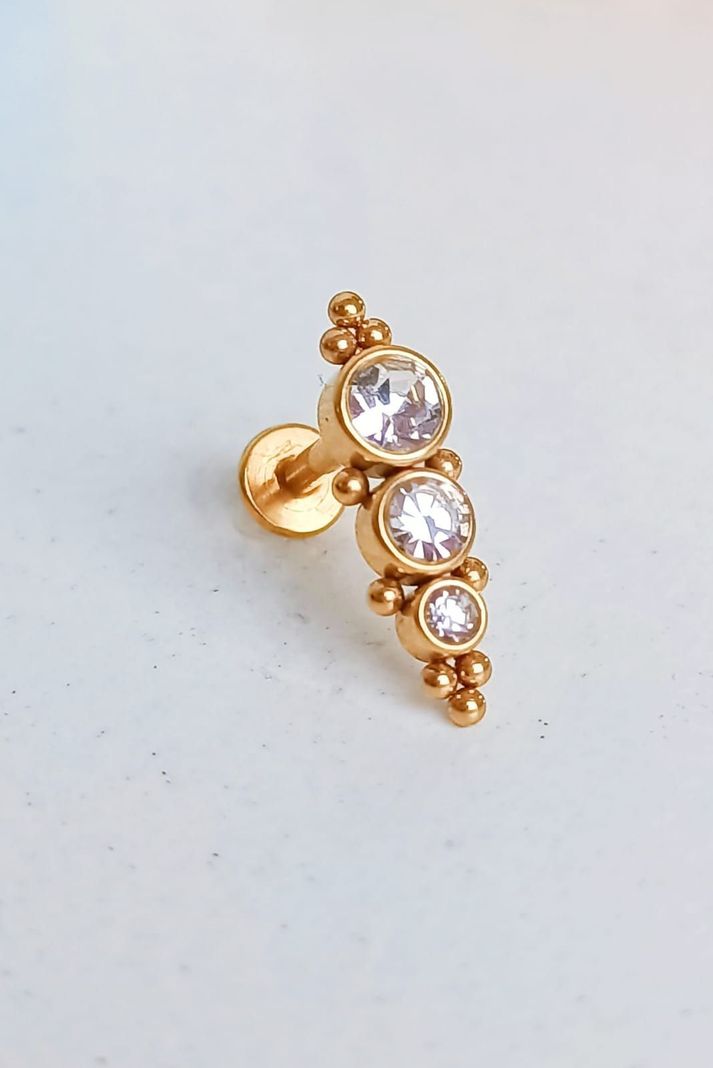 Piercing Oreja Tragus Conch Lóbulo Chapado En Oro 18k Unidad-3