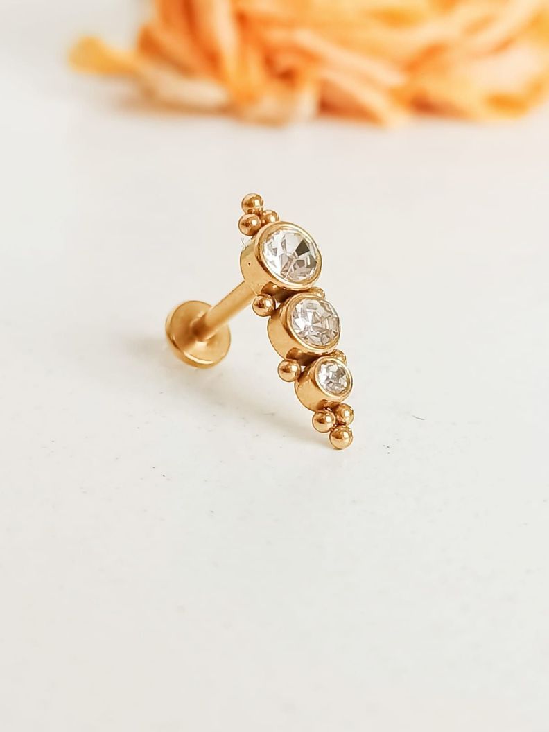 Piercing Oreja Tragus Conch Lóbulo Chapado En Oro 18k Unidad-4