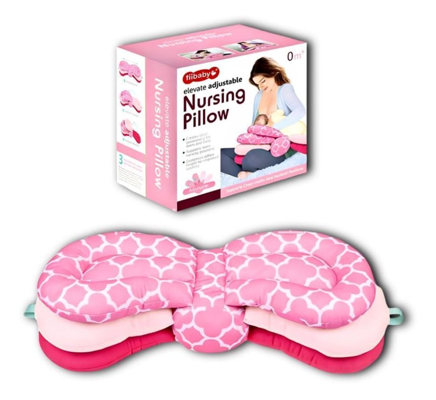 Almohada de Lactancia Rosada 3 Niveles Multiuso Para Bebés-0
