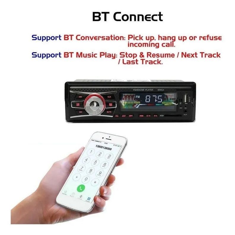 Radio De Auto 1 Din Bluetooth Usb Mp3 Microsd Aux Fm 213037-2
