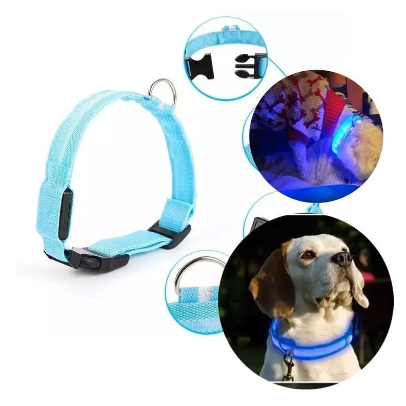 Collar Luz Led Carga Usb Perros Gatos S celeste-1