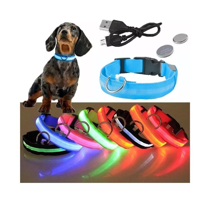 Collar Luz Led Carga Usb Perros Gatos S celeste-0